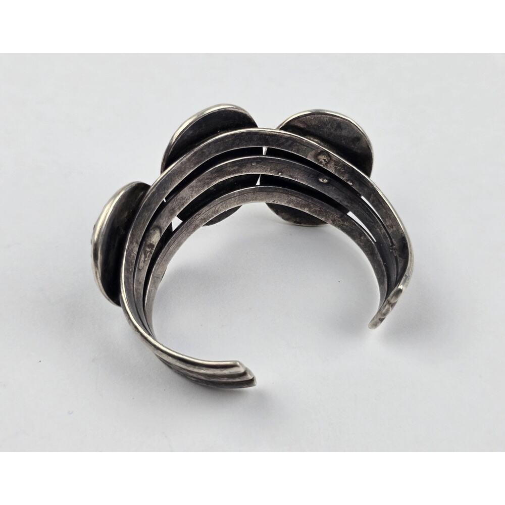 Large Navajo Shadowbox Turquoise sterling silver Cuff bracelet curved crescent - Picture 12 of 13